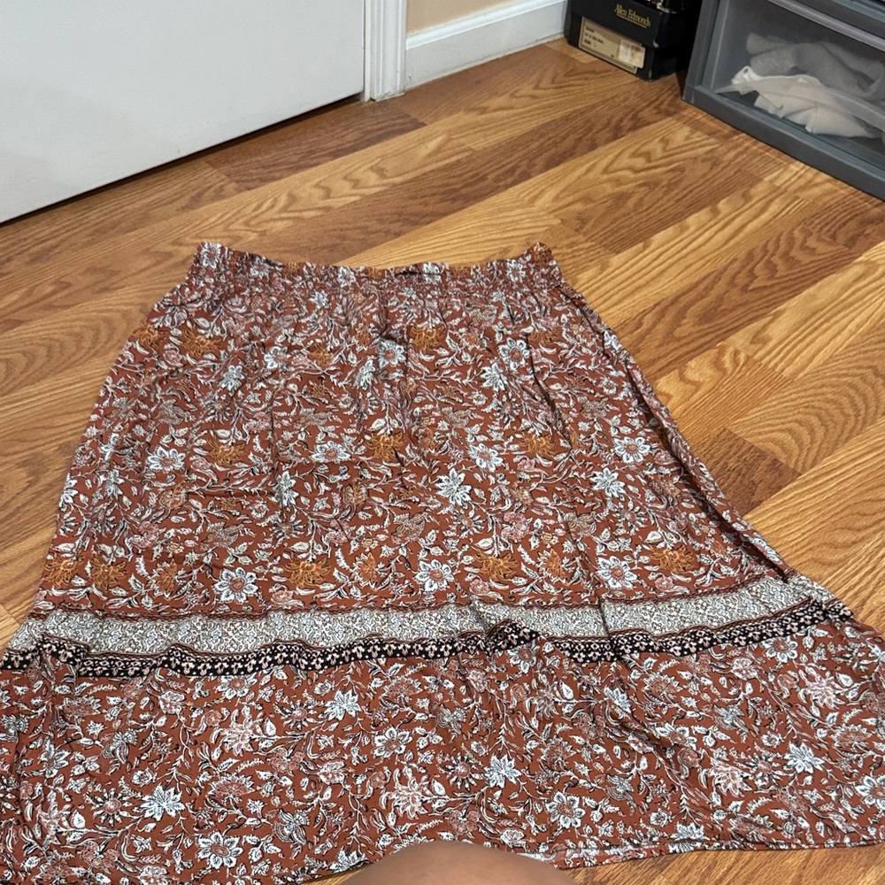 J. Jill Floral Maxi Skirt in Brown and White